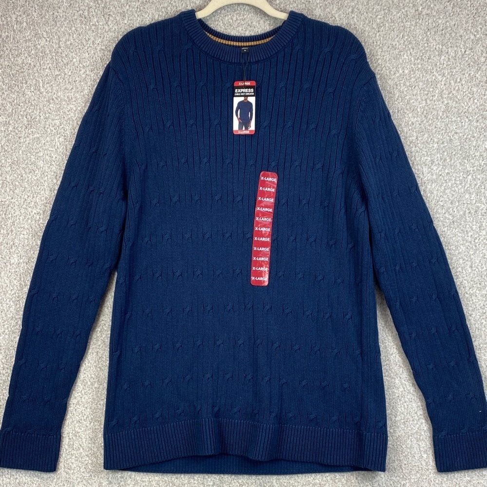 Express cable knit sweater mens XL blue 100% cotton fisherman classic preppy